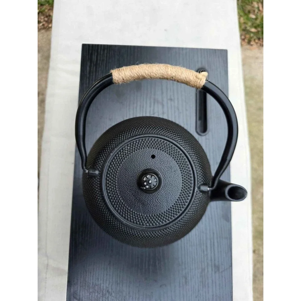 Black Cast Iron Hobnail Teapot Japanese Tetsubin Style Twine Handle Enamel Lid